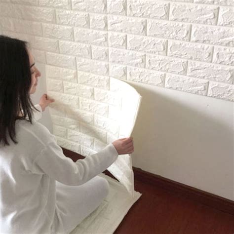 DODOING 1-100Pcs 3D Brick Wallpaper White Stickers Self-adhesive Faux ...