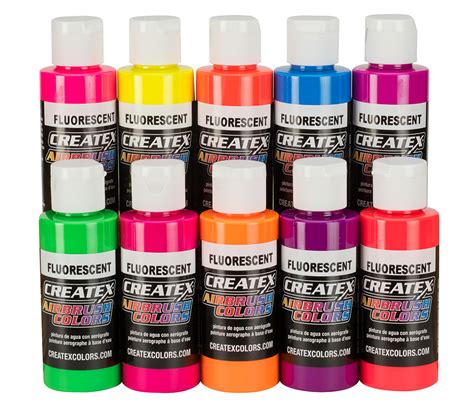 Createx Airbrush Colors 10 Color Fluorescent Set, 2 oz.: Anest Iwata ...