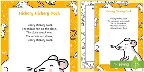 Hickory Dickory Dock Nursery Rhyme Poster (teacher made)