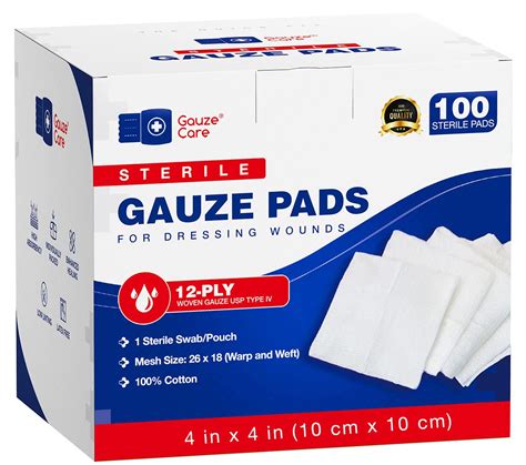 Buy 100pc Large Gauze Pads 4x4 Sterile for Wounds Bulk - 12ply Woven ...