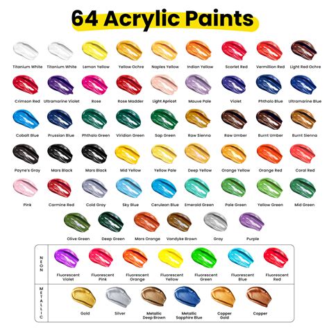 Acrylic Paint Set, 22ml Tubes - Set of 64 - Chalkola Art Supply