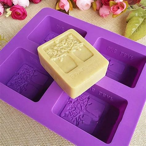 DIY Cold Soap Hand mold Silicone soap mold Rectangular tree mold Four ...