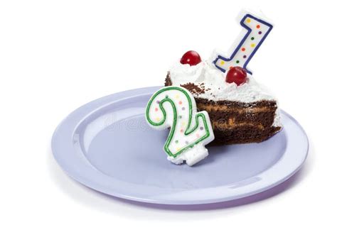 Birthday Cake with Two Candles Stock Photo - Image of piece, enjoyment ...