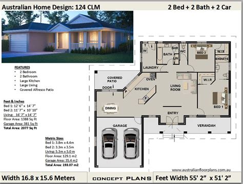 2 Bedroom 2 Bath 2 Car Garage House Plans - House Plans