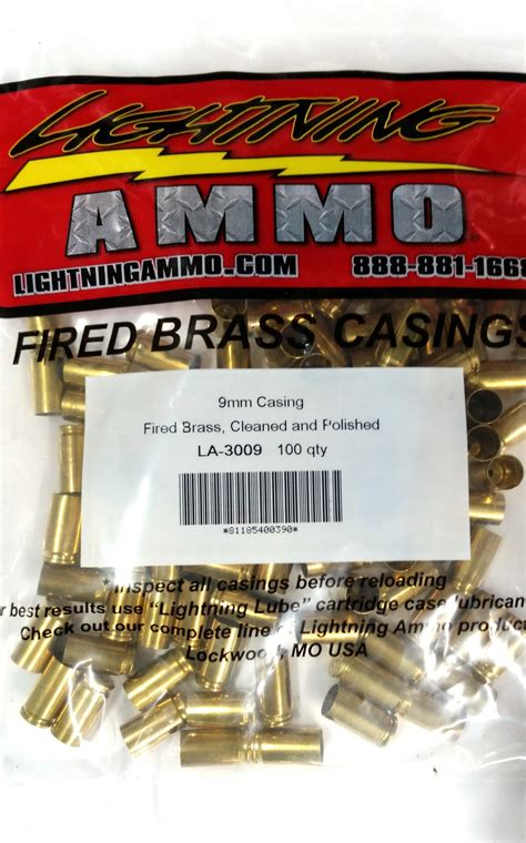 9mm – Cleaned & Polished Brass - Lightning Ammo