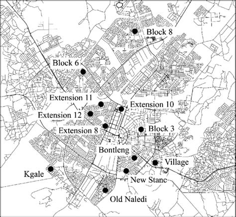 Map of Gaborone and sampled neighbourhoods (adapted from ID 127737740 ...