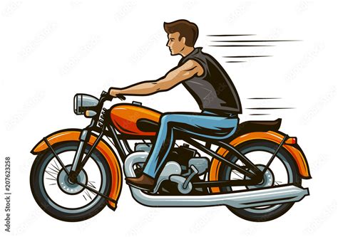 Biker rides a motorcycle. Motorbike, transport concept. Cartoon vector ...