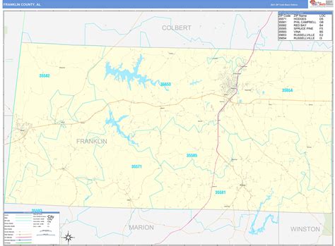 Franklin County, AL Zip Code Wall Map Basic Style by MarketMAPS ...