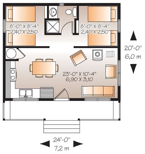 Cabin Style House Plan - 2 Beds 1 Baths 480 Sq/Ft Plan #23-2290 ...