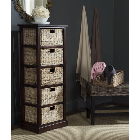 Cherry 5-Drawer Wicker Basket Storage Chest Rattan Weave Organizer ...