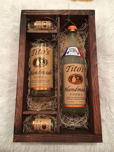 Tito's Vodka Wood Box Gift Set - 2 Shot Glasses, Tumbler - Full bottle ...