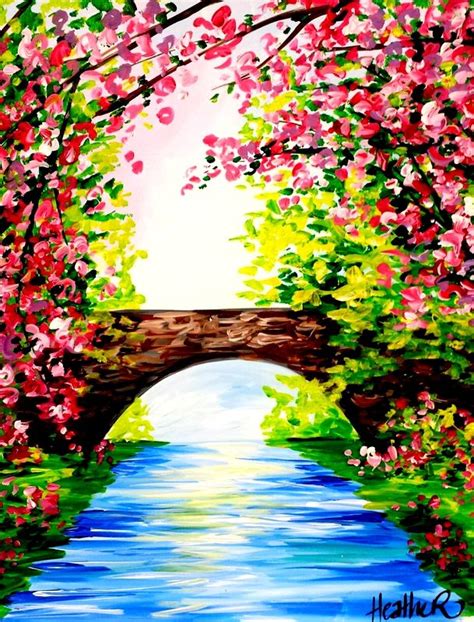 Spring Bridge | Nature art painting, Nature paintings, Painting art ...