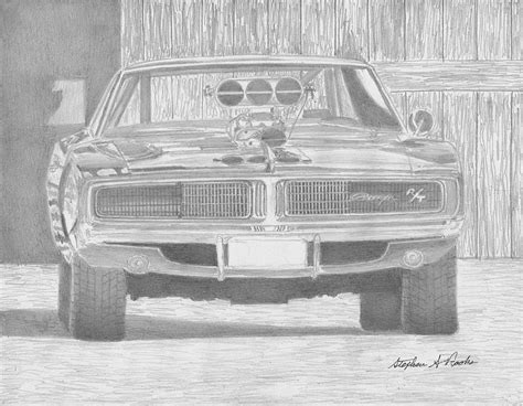 1969 Dodge Charger RT Front View MUSCLE CAR ART PRINT Drawing by ...