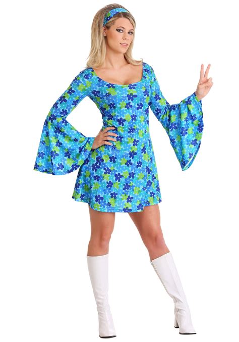 Hippie Dress for Women, 70's Halloween Costume, Groovy Flower Power ...