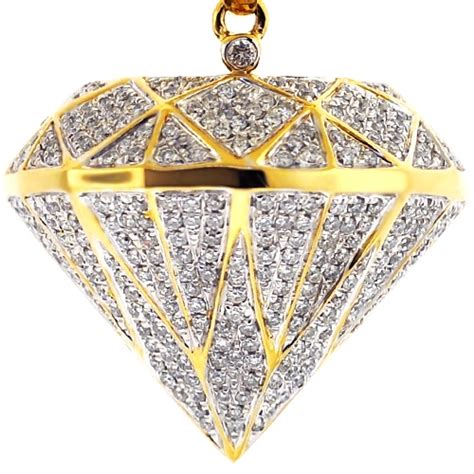 Mens Loose Diamond Shape 3D Pendant 14K Yellow Gold 1.60 Carat