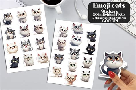 Emoji Cats Stickers Bundle. Funny Emoji Cats Stickers PNG