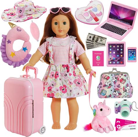 Windolls American 18 Inch Doll Suitcase Luggage Travel Set for Girl 18 ...