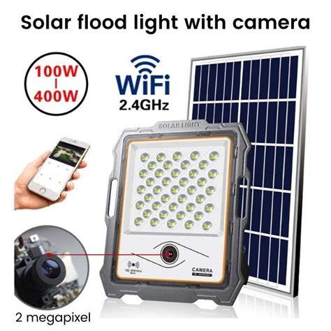 200W solar powered flood light camera CCTV with security and lighting ...