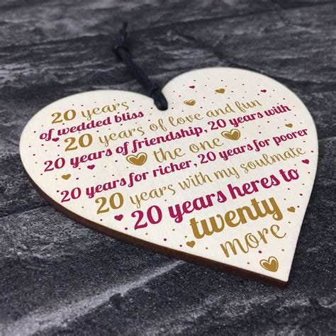 20th Wedding Anniversary 20 Year Gift Wooden Heart First Wedding