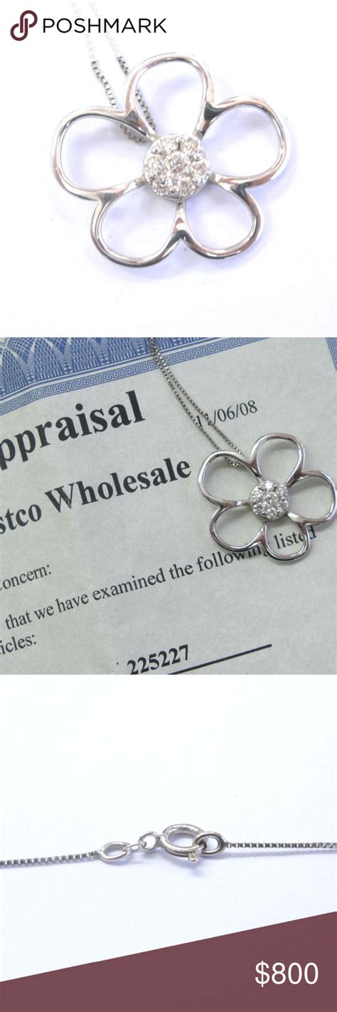 Costco Flower Diamond White Gold Pendant Necklace | White gold pendant ...