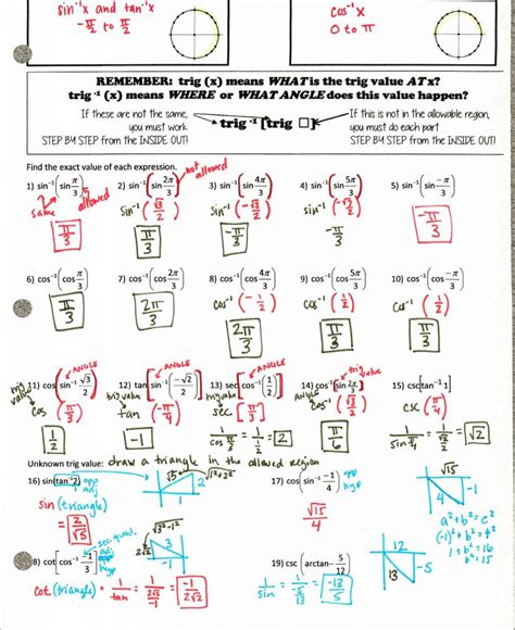 Precalculus Trig Day 2 Exact Values Worksheet Answers Precal — db-excel.com