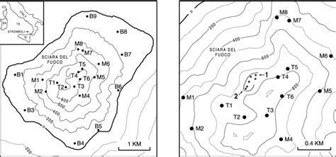 (a) Map of Stromboli Volcano showing locations of three-component ...