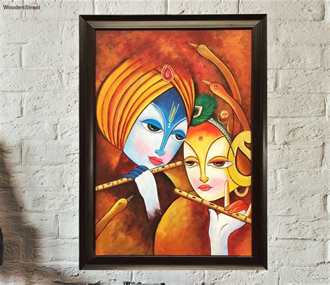 Buy Krishna With Radha Original Handmade Oil Painting On Canvas Framed ...