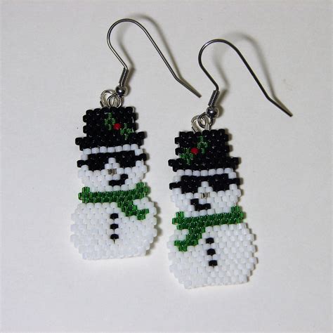 Snowman Earrings Seed Bead Snowman Earrings Handmade - Etsy