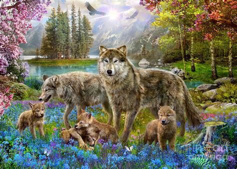 Spring Wolf Family Digital Art by Jan Patrik Krasny