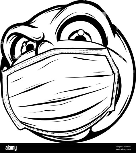 draw in black and white of smile Face with Medical Mask cartoon vector ...