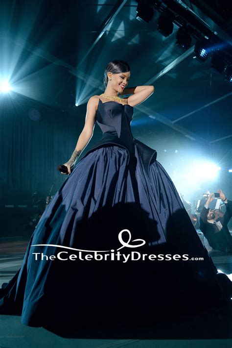 Rihanna Dark Navy Strapless Ball Gown 2014 Diamond Ball ...