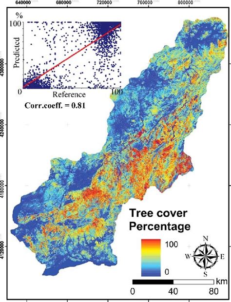 Tree canopy cover percentage from Landsat TM/ETM dataset. | Download ...