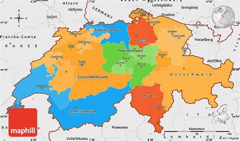 Political Simple Map of Switzerland, single color outside, borders and ...