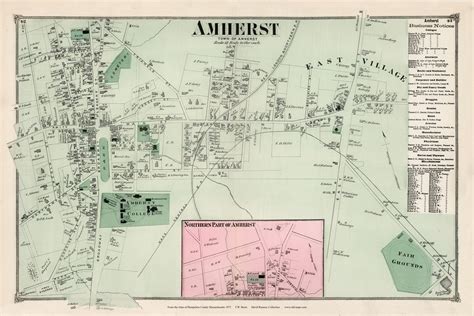 Amherst Center, Massachusetts 1873 Old Town Map Reprint - Hampshire Co ...