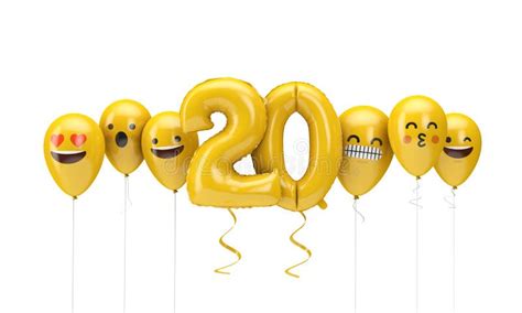 Yellow Birthday Balloon with Emoji Balloon Faces Stock Illustration ...