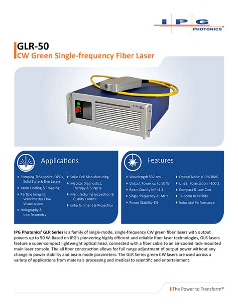 532nm, 50W CW Fiber Laser from IPG Photonics