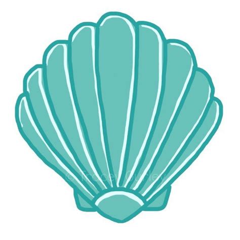 Clam Shell Clip Art - Blue Scallop Sea Shell with White Outline