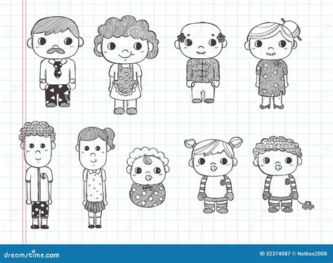 Doodle Family Icons, Illustrator Line Tools Drawin Stock Vector - Image ...