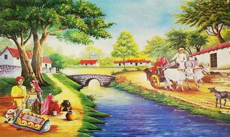 Paintings Depicting Indian Village Scenes ! | Village scene drawing ...