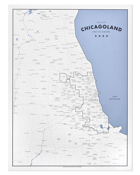 Chicagoland - a Map of Chicago and its Suburbs 18" x 24" Poster