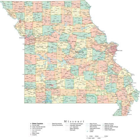 State Map of Missouri in Adobe Illustrator vector format. Detailed ...