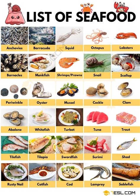 Types of Seafood in English • 7ESL