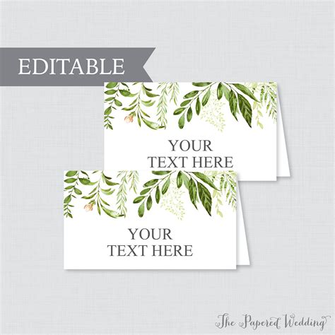 EDITABLE Tent Cards Printable Green Wedding Tent Cards, Greenery ...