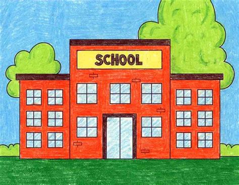 Easy How to Draw a School Tutorial Video and School Coloring Page ...