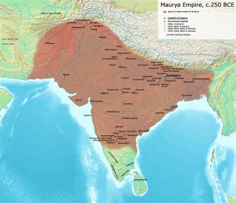 Maximum extent of Maurya Empire, c. 250 BCE - map by avantiputra7. Its ...