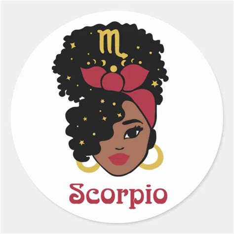 Black Woman Zodiac Scorpio Classic Round Sticker | Zazzle