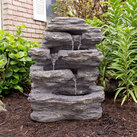 Outdoor Water Fountain With Cascading Waterfall, Natural Looking Stone ...