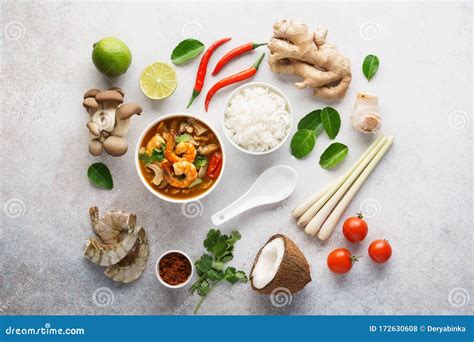 Tom Yum Goong or Tom Yam Kung and Set of Ingredients Stock Photo ...