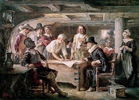 Signing The Mayflower Compact, 1620 Painting by Artist - Jean Leon ...