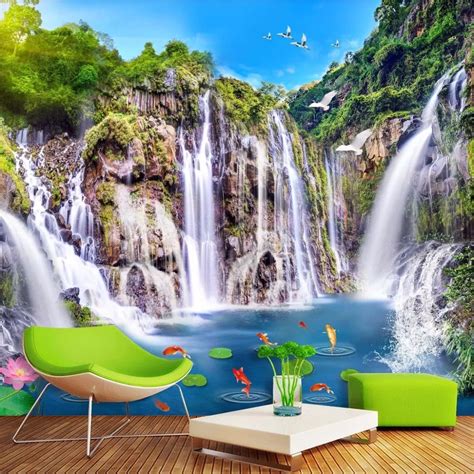 Custom Wallpaper Murals 3D Nature Landscape Waterfall Large Mural ...